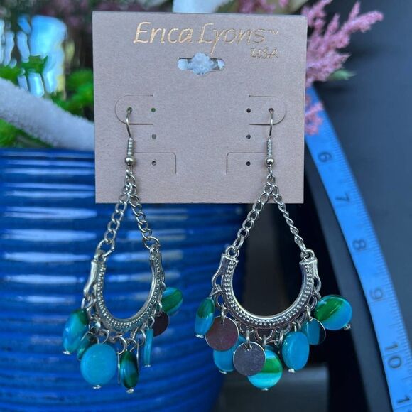 Silver/Blue Green Dangle Erica Lyons Fashion Earrings $16ea / 3 for $25 - Picture 5 of 9